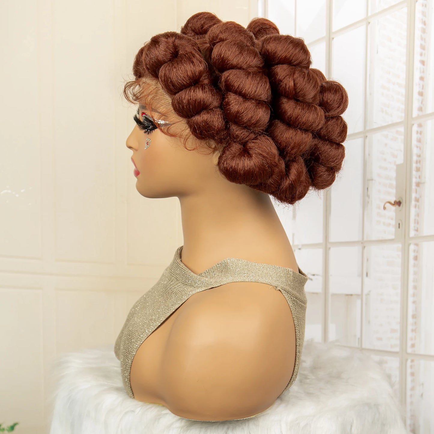 Synthetic Full Lace Handmade Bantu Braided Wigs Short Cute Natural Braided Lace Wigs with Baby Hair for Women