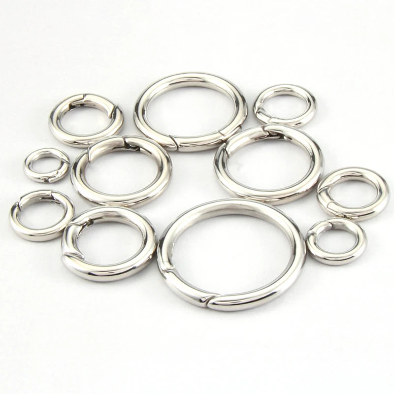 12-35mm Stainless Steel Spring Clasps Keyring Hooks for Keychain Key Holder Openable Round Key Ring Carabiner Jewelry Making DIY