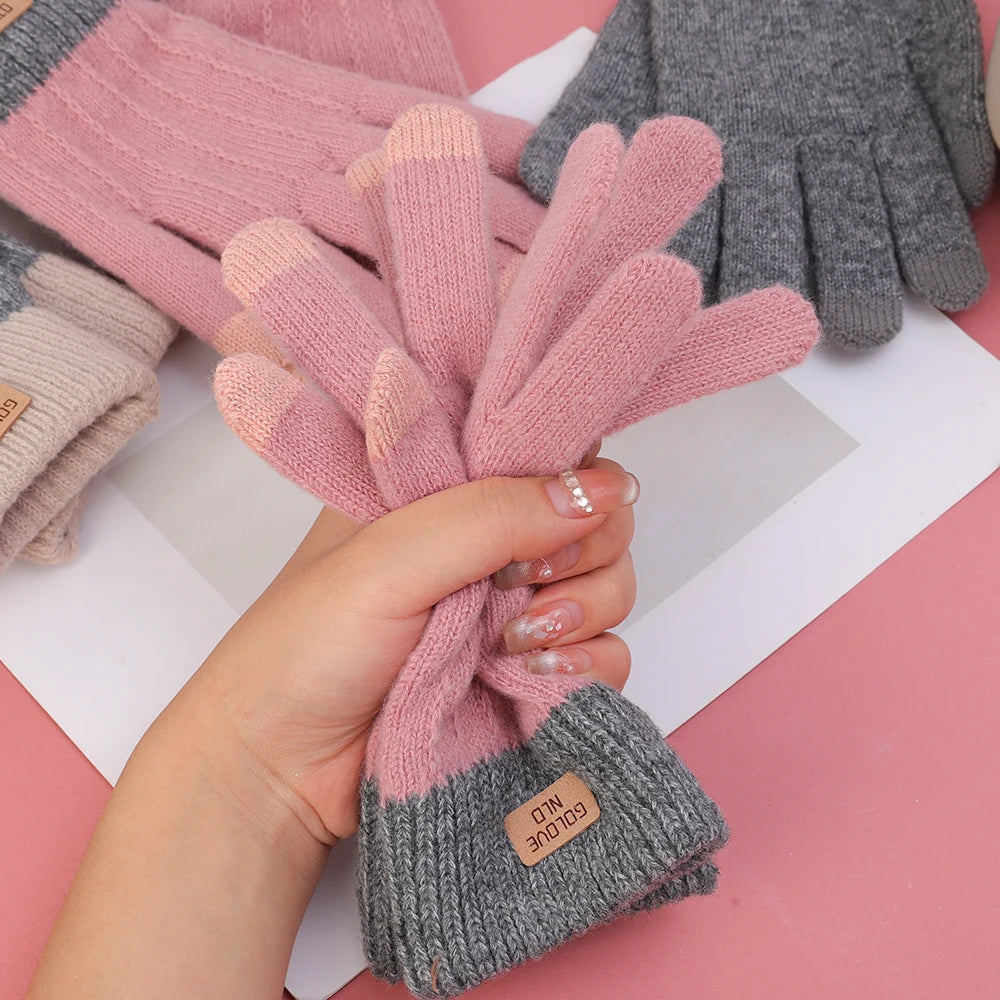 Warm Thick Plush Knitted Gloves Winter Touchscreen Plush Gloves Woman Thickening Fleece Thickened Cycling Driving Skiing Gloves