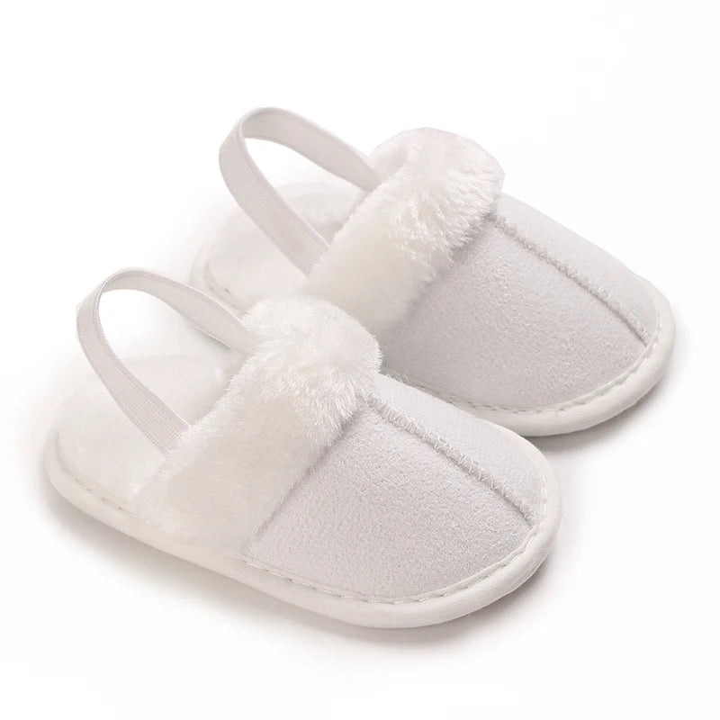 0-1 Years Old Winter Baby Slippers Fluffy Baby Boy Girl Sandals Cute Plush Soft Non-slip Sole Toddler First Toddler Baby Shoes