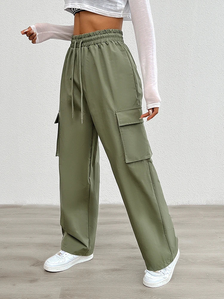 2024 Women New Overalls Elastic Drawstring Waist Pants Wide Leg Baggy Trousers Y2k Streetwear Oversize Sweatpants With Pocket Viralgem Store