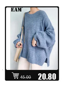 [EAM] Big Size Gray Jacket Wide Leg Pants Two Piece Suit New V-Neck Long Sleeve Women Fashion Tide Spring Autumn 2024 1DH6481