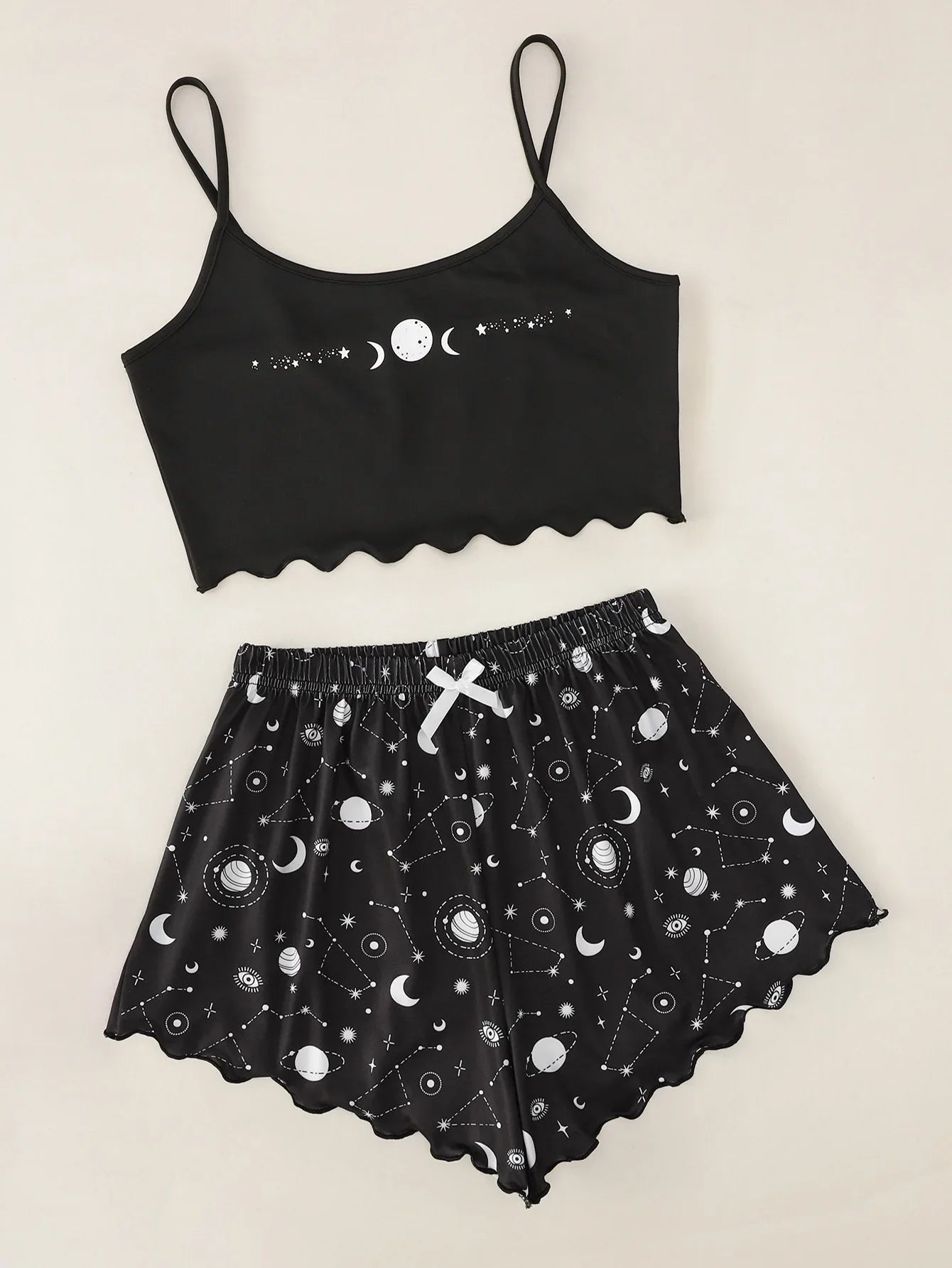 Summer Sleepwear for Women Pajamas Set Star Moon Printed Sleeveless Sling Crop Tops and Shorts Set Homewear Loungewear Pijama