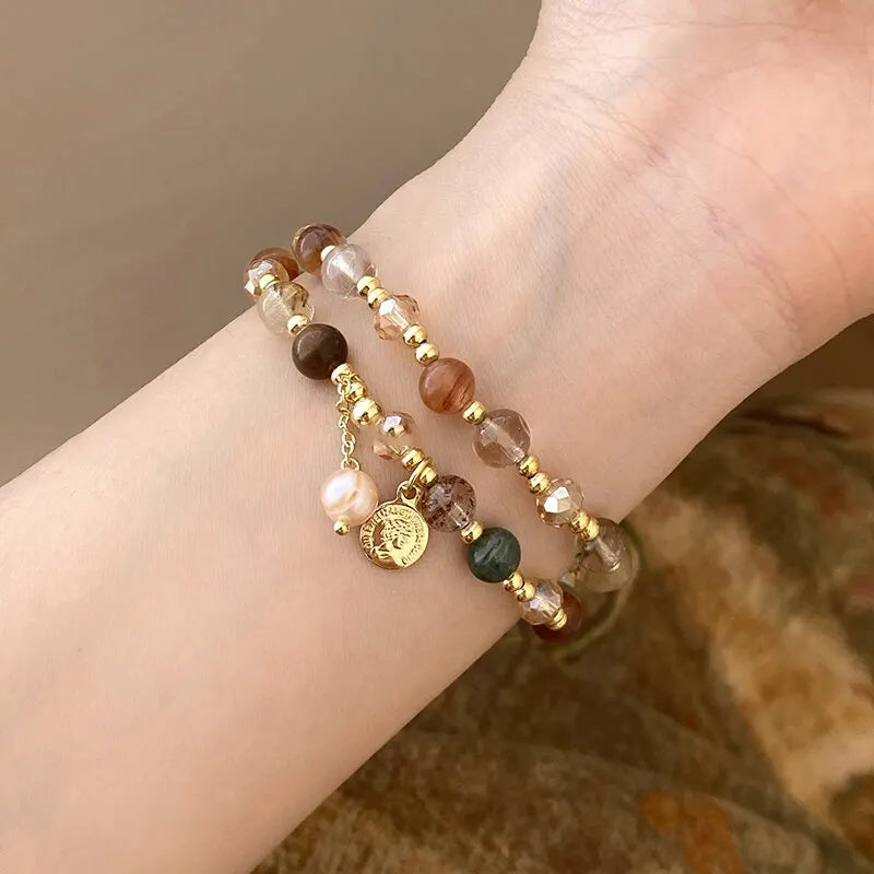 Vintage Natural Stone Strand Bracelets For Women Men Ethnic Crystal Beads Wrap Bracelet Bangle Healing Yoga Jewelry Wristband