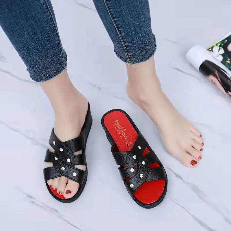 Women's Wedges Slippers Thick Bottom Round Head Sandals Casual Lightweight Non-slip Beach Shoes Zapatillas De Estar Por Casa
