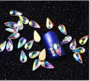 100pcs AB clear Rhinestone 4-10mm Nail Art Shape Top Crystal AB Czech Crystal Rhinestone Flatback Elongated Glass Stones ZZ15244