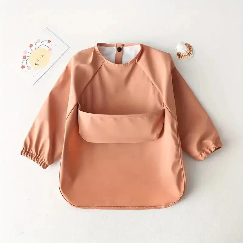 1pcs Solid Color Painting Smock Baby's Soft Waterproof Long Sleeve Art Smock Feeding Bib Apron for Kids Accessories