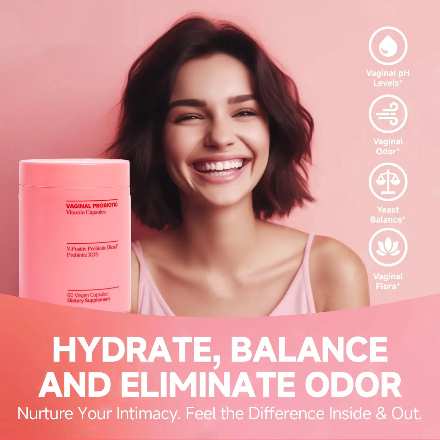 Vaginal Probiotics for Women - PH Balance, Odor Control, Yeast Vaginal Microbiome & Feminine Health - Women Probiotic - 60 CT