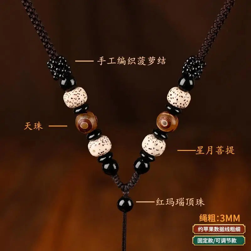 Xingyue Bodhi Seed Necklace for Men and Women Handmade Woven Braided Rope Pendant Lanyard Jade Pei Gold Pendant Matching Rope