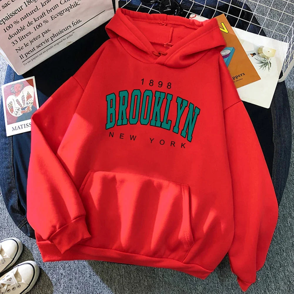 1898 Brooklyn New York Printed Women Hoodies Fashion Fleece Hoody Creativity Pullover Clothing  Loose Sweatshirts plus size