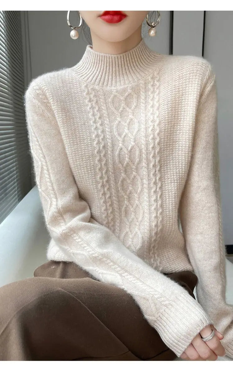 2023 Autumn and Winter New Women Sweater Warm Cashmere Sweater Loose Large Size Top Half Turtleneck Knitted Bottoming Shirt