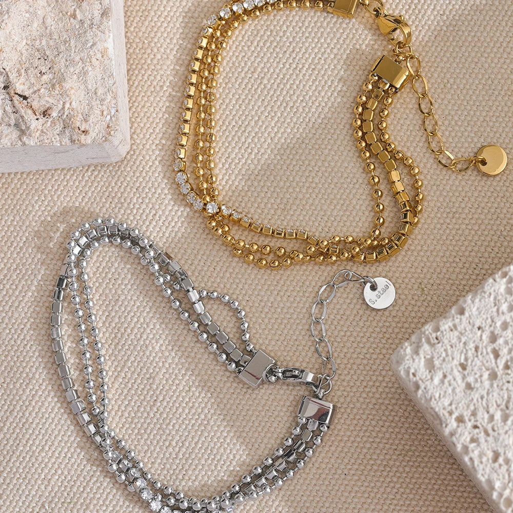 Yhpup Trendy Stainless Steel Cubic Zirconia Chain Layered Bracelet Bangle for Women High Quality Fashion Jewelry Bijoux Gift Viralgem Store