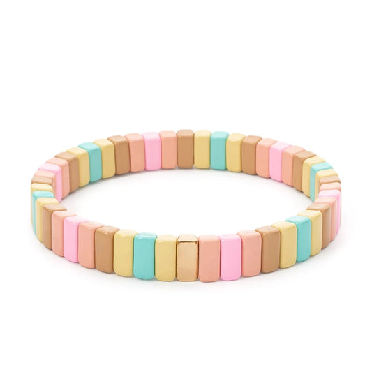 4X8MM Enamel Bracelets Wholesale Colorful Elastic Bangle Handmade Rainbow Beads Jewelry