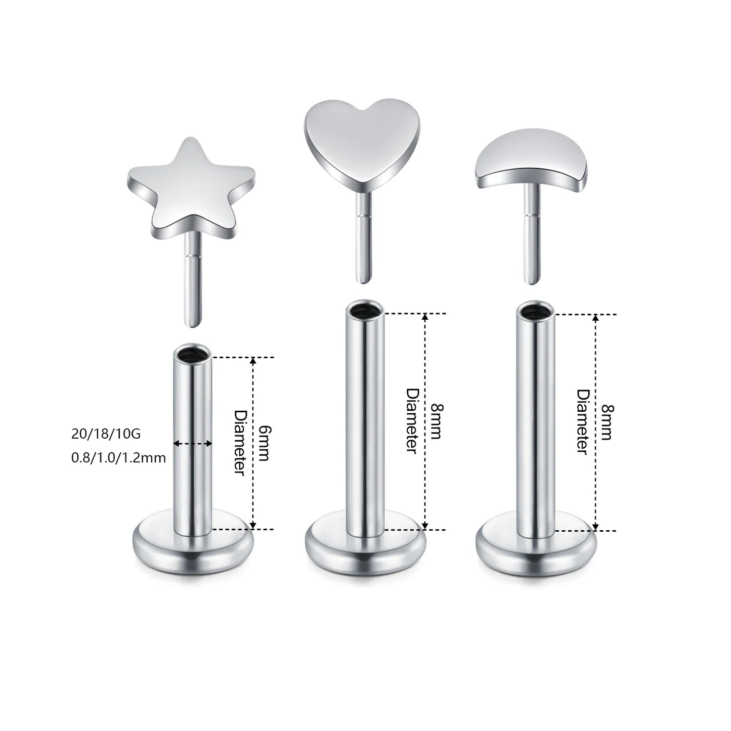 1Pc Lip Piercing Body Jewelry Plug-in Lip Stud for Women Trendy Ear Cuff Stainless Steel Star Moon Lip Stud Earrings Ear Studs