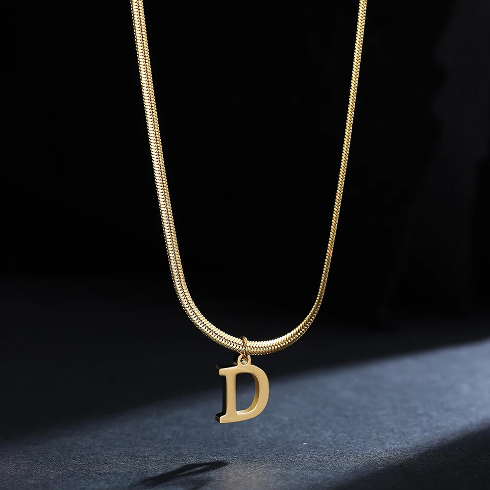A-Z Alphabet Gold Plated Stainless Steel Pendant Necklace for Women Snake Chain Initial Letter Clavicle Necklaces Collar Jewelry Viralgem Store