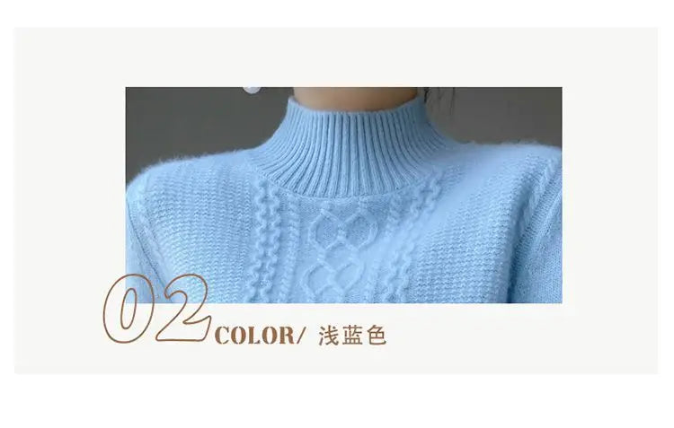 2023 Autumn and Winter New Women Sweater Warm Cashmere Sweater Loose Large Size Top Half Turtleneck Knitted Bottoming Shirt