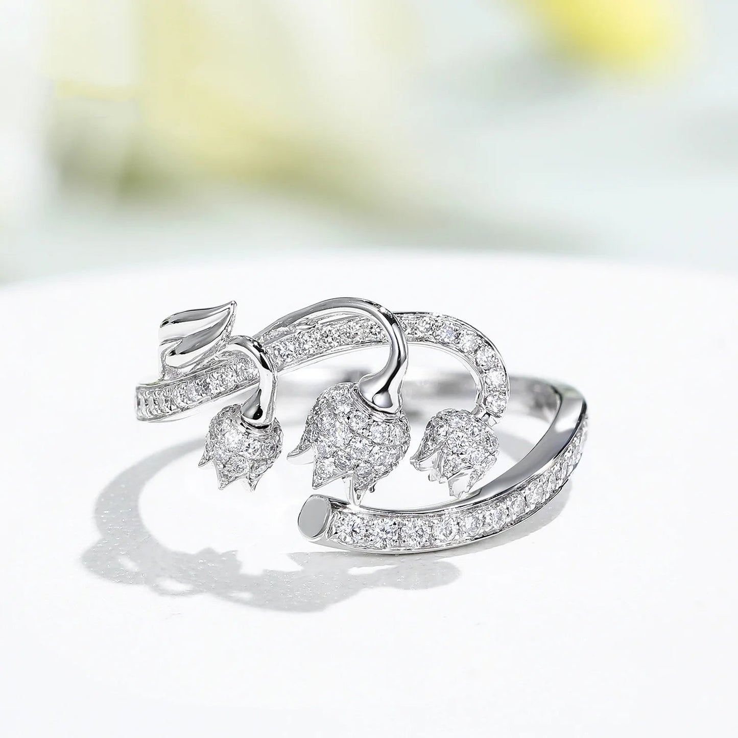 925 Silver Color Delicate Flower Bud White Zircon Ring Female Fashion Irregular Opening Ring Party Wedding Birthday Gift Viralgem Store