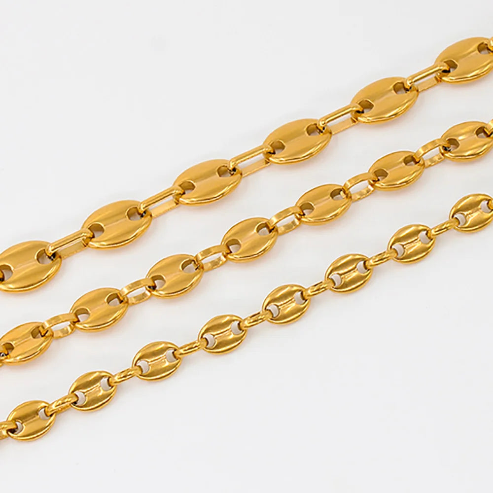 USENSET Coffee Bean Stainless Steel Bracelet Waterproof Link Chains 8-11MM Handmade Jewelry Gold Color Gifts 7-34inch