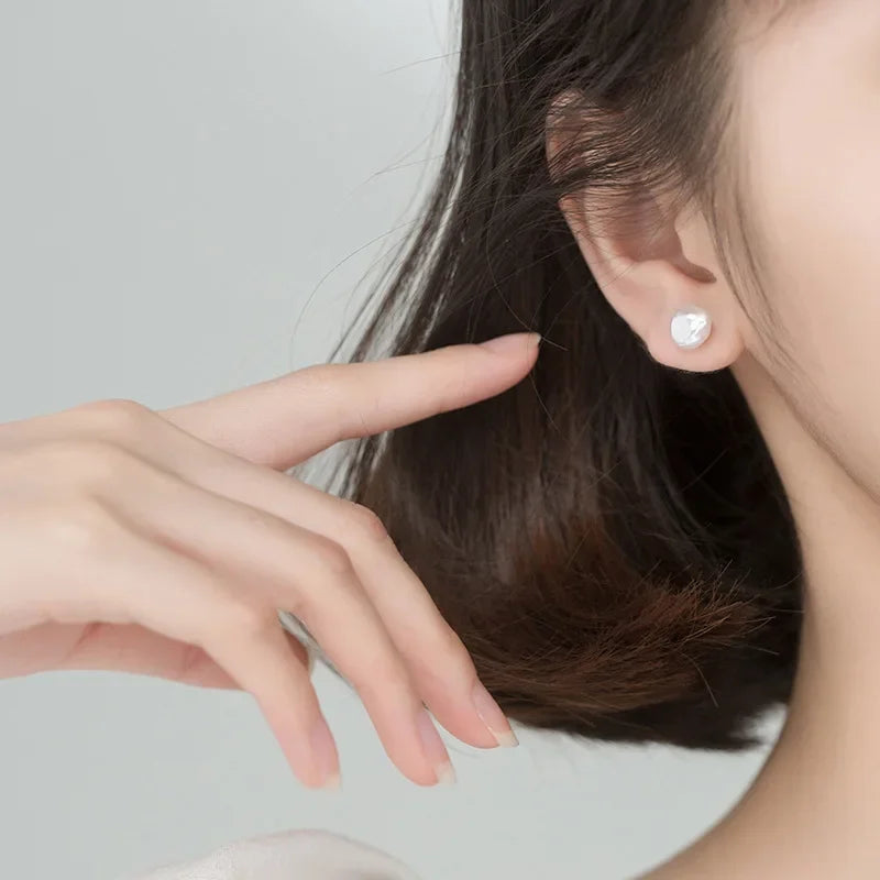 Trustdavis Authentic 925 Sterling Silver Sweet Irregular Baroque Pearl Stud Earrings For Women Wedding Party FIne Jewelry DA1224