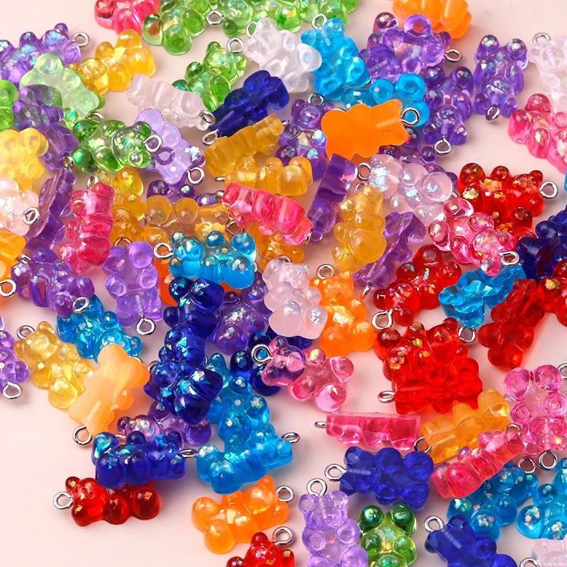30colors 10pcs 22X11mm Candy Color Gummy Mini Bear Charms for Making Cute Earrings Pendant Necklace DIY Creative Jewelry Finding