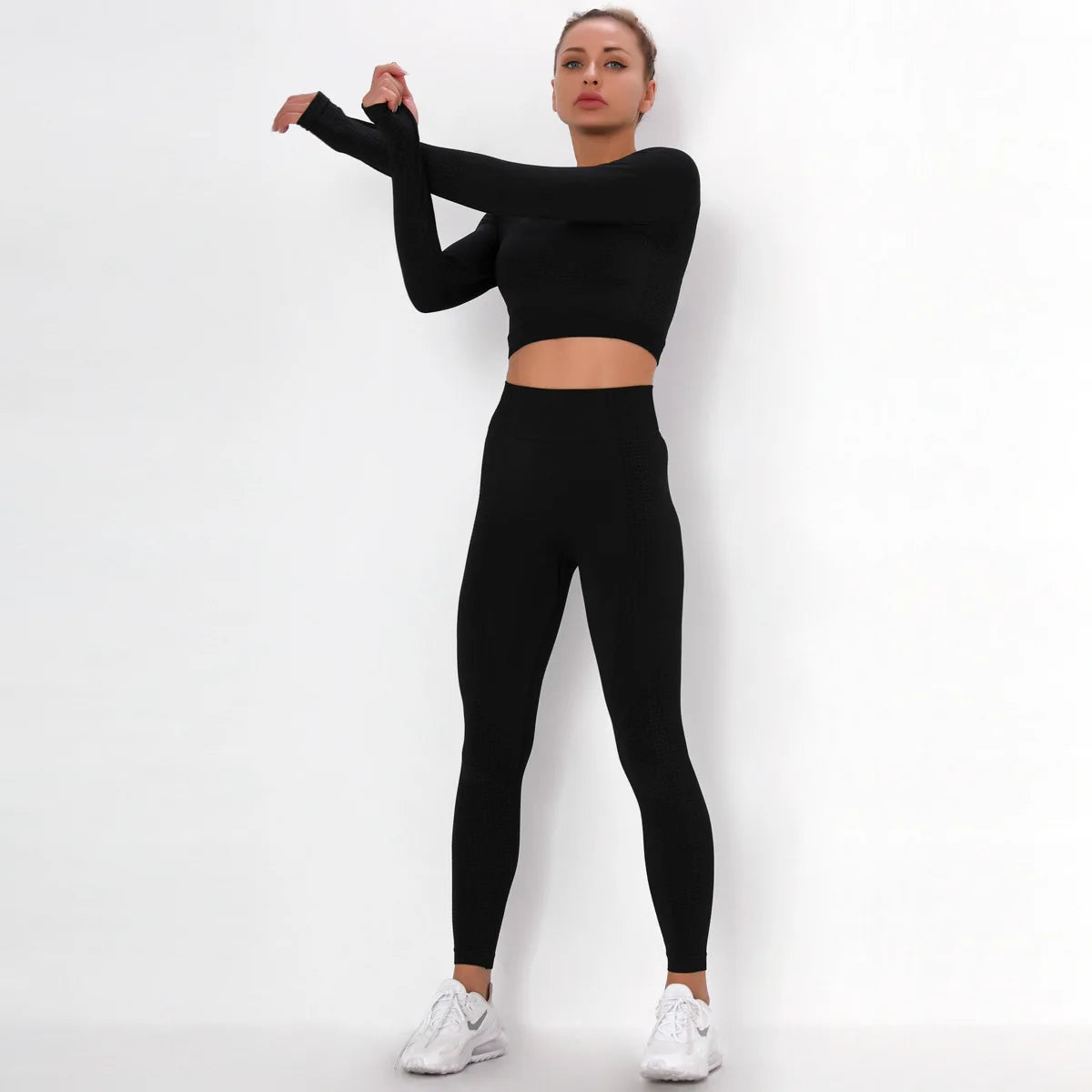 Women Seamless Gym Set Long Sleeve Top High Waist Belly Control Sport Leggings Gym Clothes Seamless Sport Suit Sexy Booty Girls Viralgem Store