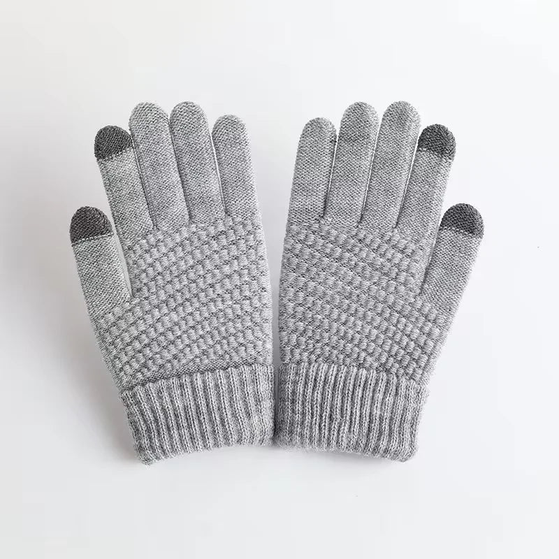 Women Gloves Knitted Solid Autumn Winter Hand Warmer Thicken Lining Skiing Short Wrist Female Full Fingered Mittens