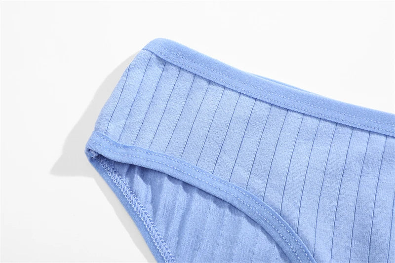 7Pcs/SET Cotton Ribbed Striped Underwear Women's Panties Sexy Solid Color Plus Size Briefs Female Breathable Soft Lingerie L-7XL