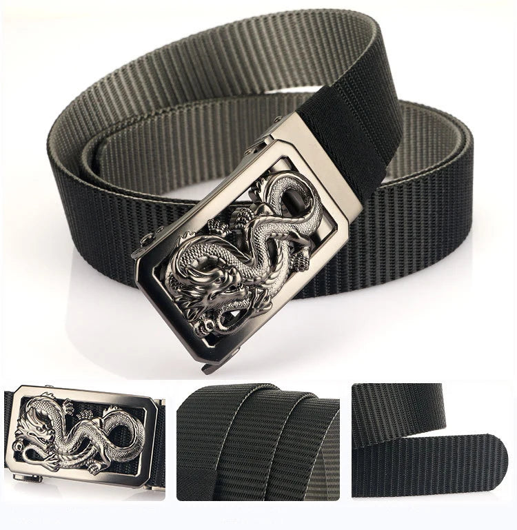 SupSindy New Man Double-sided Nylon Belt Dragon Rotate Metal Automatic Buckle Canvas Belts for Men Jeans Waistband Bicolor Strap Viralgem Store