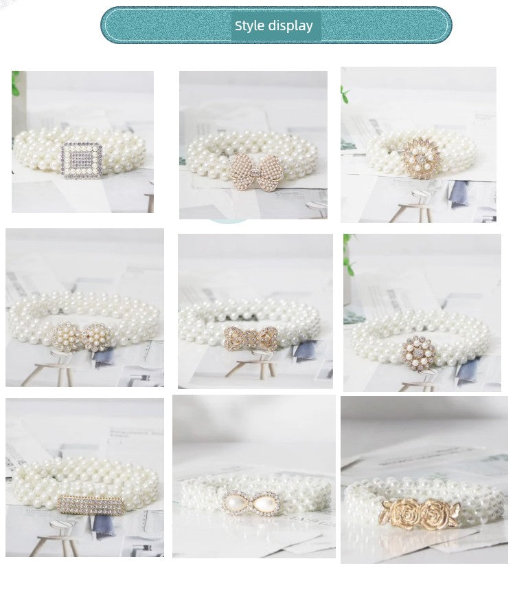 Women's Pearl Elastic Rhinestone Hanfu Waist Dress