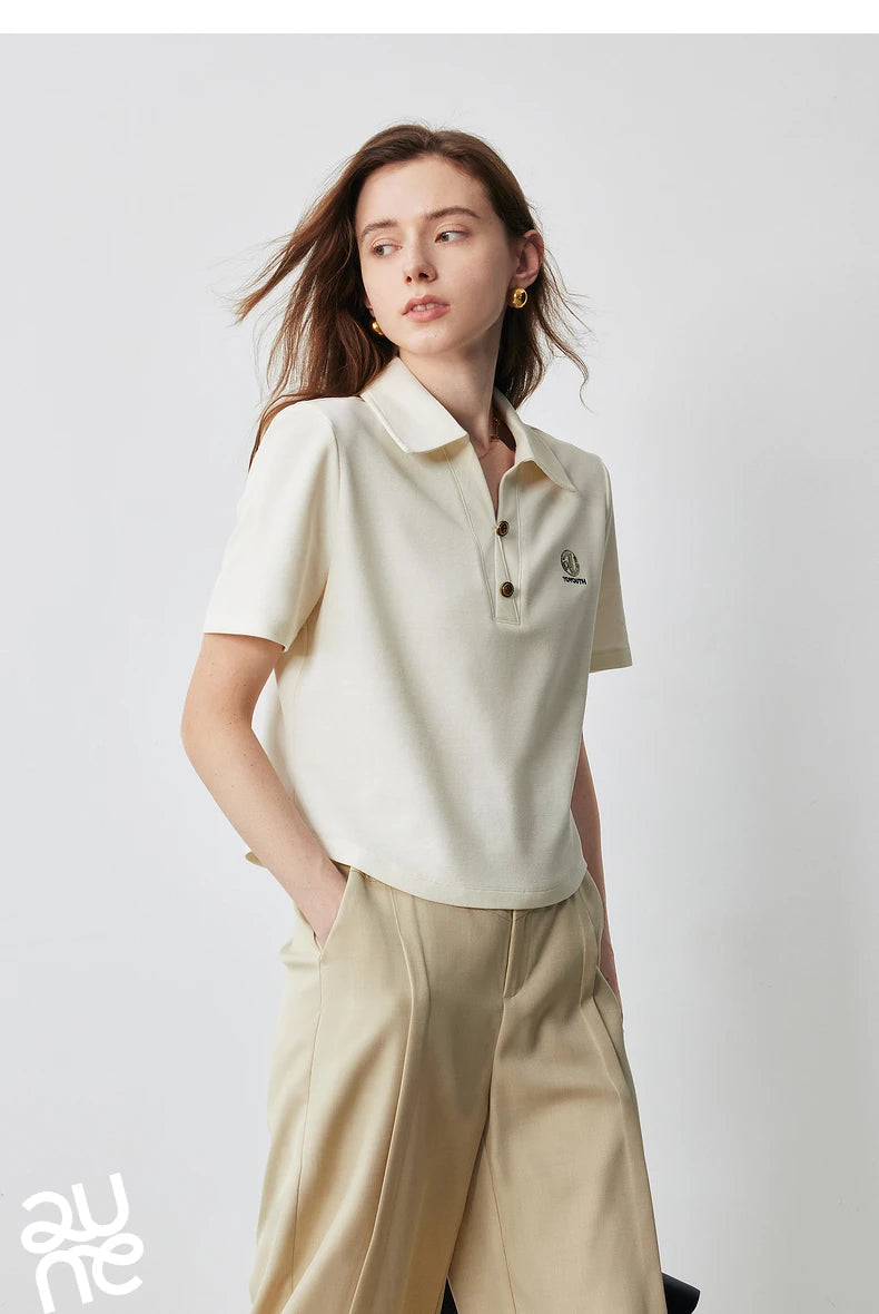 TOYOUTH Women Letter T-shirt 2024 Summer New POLO Collar Top Viralgem Store