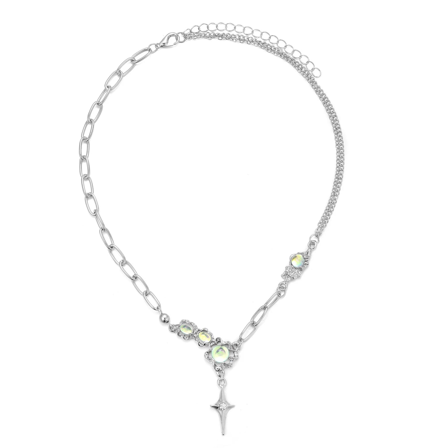 Y2K Retro Kpop Silver Color Pendant Necklaces for Women Gothic Zircon Heart Cross Tassel Necklace Punk Clavicle Choker Jewelry