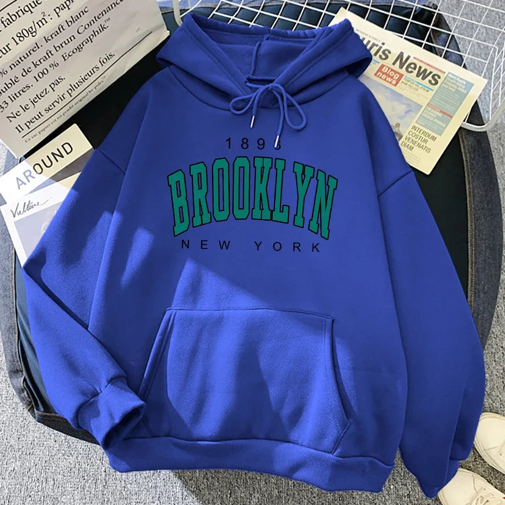 1898 Brooklyn New York Printed Women Hoodies Fashion Fleece Hoody Creativity Pullover Clothing  Loose Sweatshirts plus size