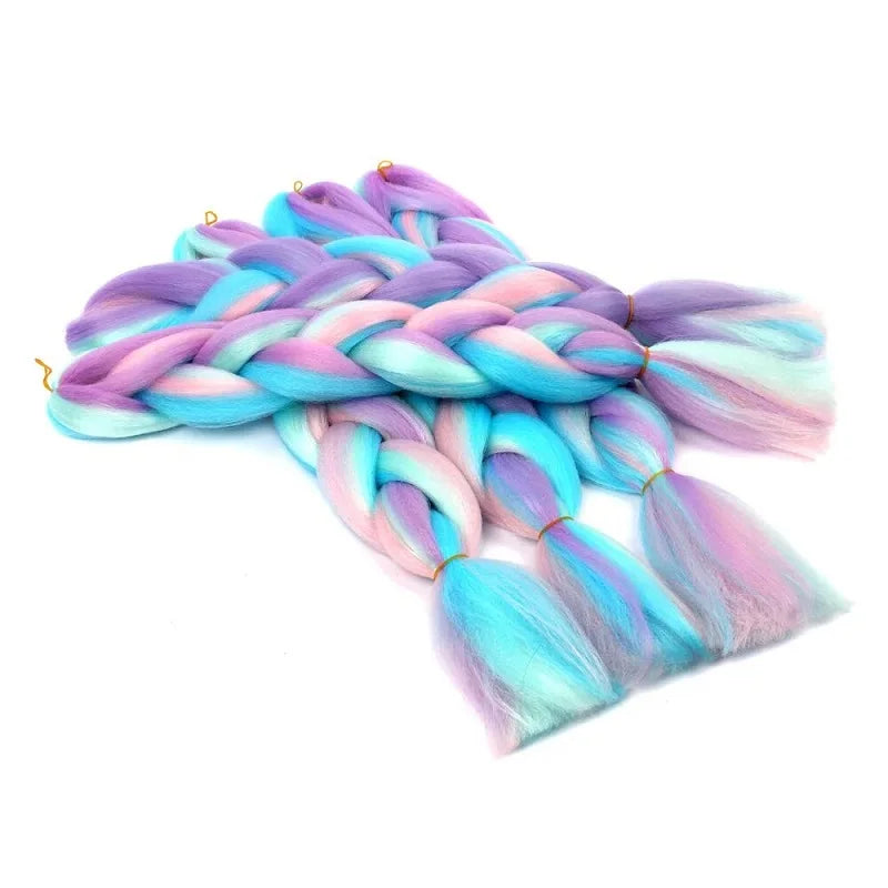 24Inch Synthetic Long Braid Hair Extension Jumbo Hair Ombre Multiple Rainbow Color Mixing Crochet Hair for Women Viralgem Store