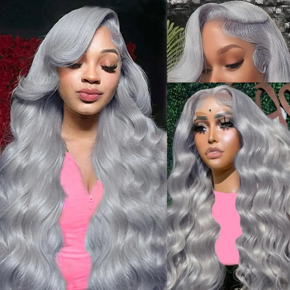 13x6 Silver Grey Body Wave Lace Front Human Hair Wigs Pre Plucked 613 HD Frontal Wigs Brazilian Cosplay Colored Human Hair Wig