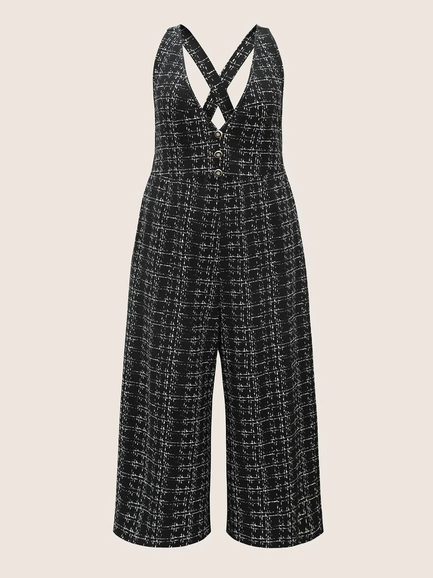 2025 Women's Sleeveless Oversized Jumpsuit Overalls Ladies Sexy Plaid Deep V Neck Wide Leg Pants Jumpsuits with Buttons Pockets Viralgem Store