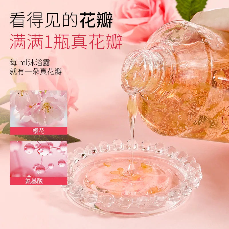 500ml Petal Cherry Blossom Rose Fragrance Petal Body Wash Fragrance Lasting Fragrance Moisturizing Body Family Pack Viralgem Store
