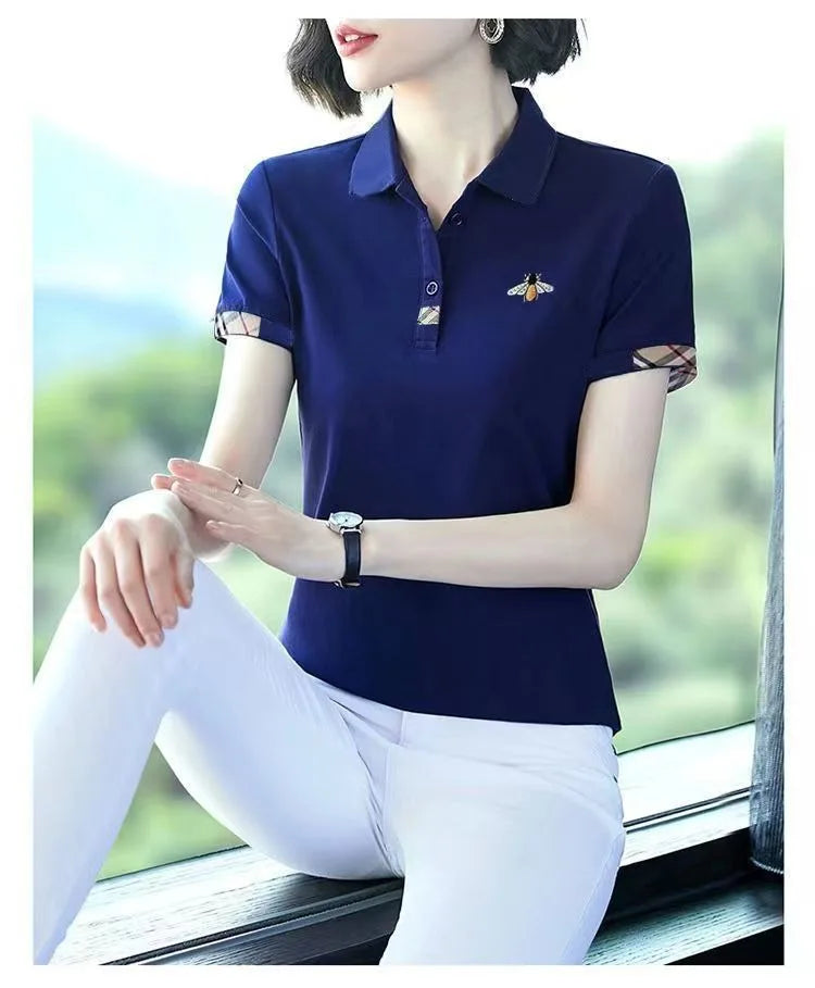 Summer New Fashion All-Matching Polo Collar Top T-shirt Female 2023 Korean Style Loose Casual Short Sleeve Women's Polo Shirt