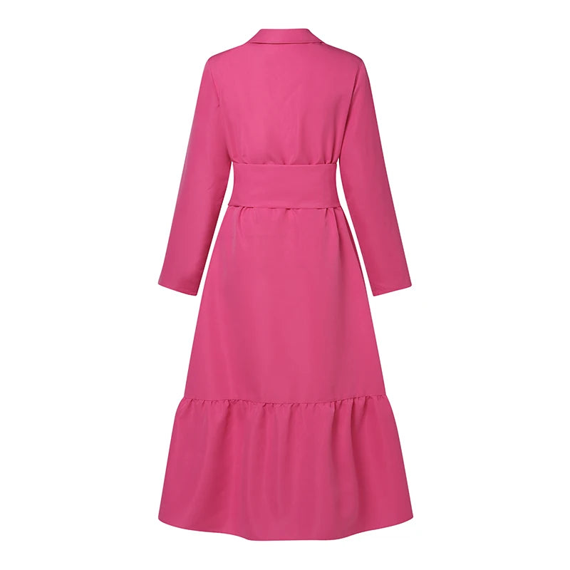 VONDA Plus Size 5XL Long Sleeve Shirt Dress Elegant Women Ruffled Sundress Buttons Solid Color Casual Lapel Belted Party Vestido