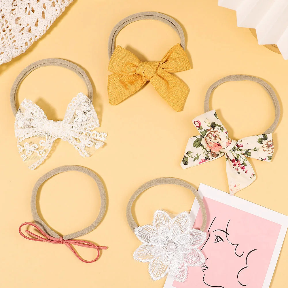 5Pcs/Set Baby Flower Bows Headband for Girls Children Elastic Hair Bands New Born Hairband Soft Toddler Cute Hair Accessories
