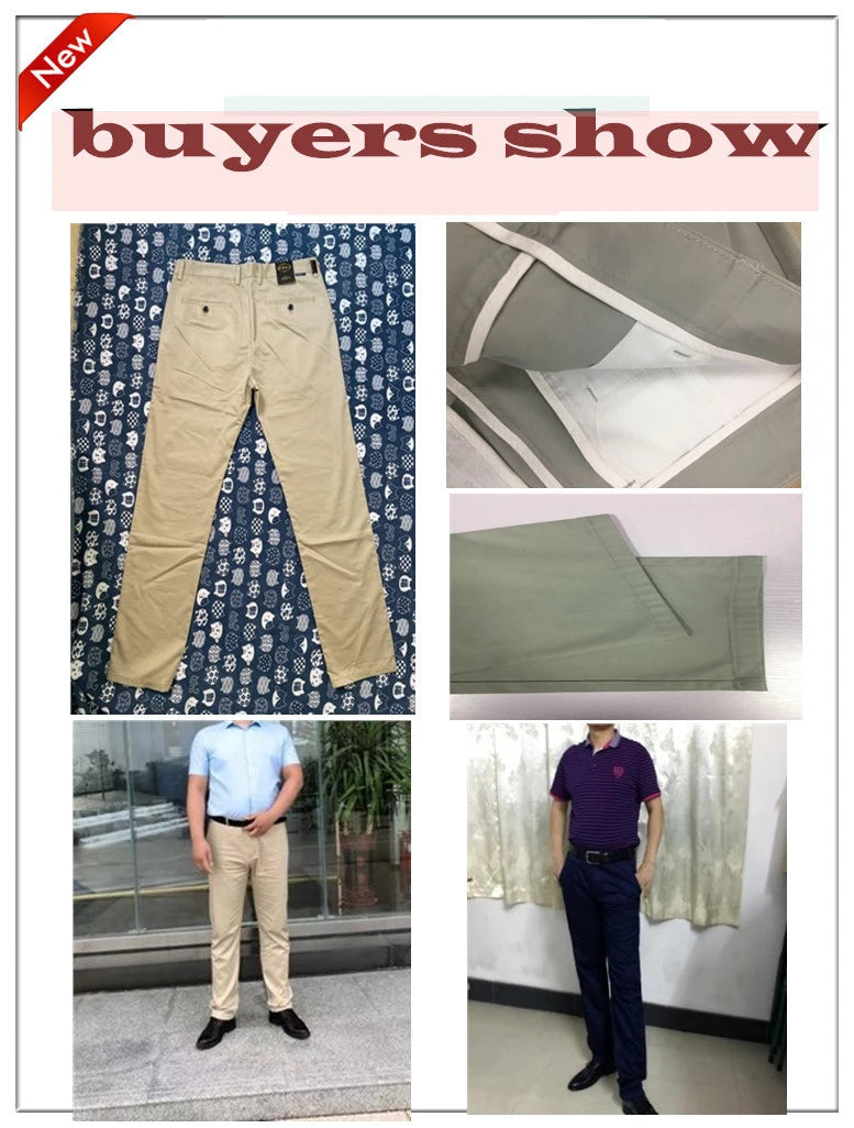 Spring Summer Cotton Casual Pants Mens Clothing Straight Business Green Black Khaki Trousers Male Brand 2022