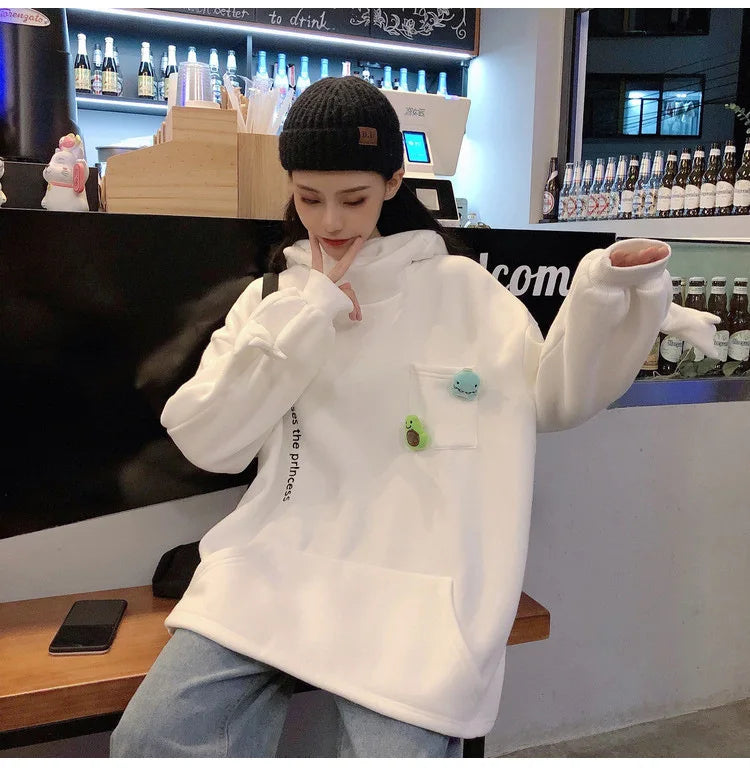 Unisex Frog Zipper Hoodie Fleece Lined Springtime Embroidery oversized Sweatshirt Harajuku Warm Pullover Korean Style Dropship