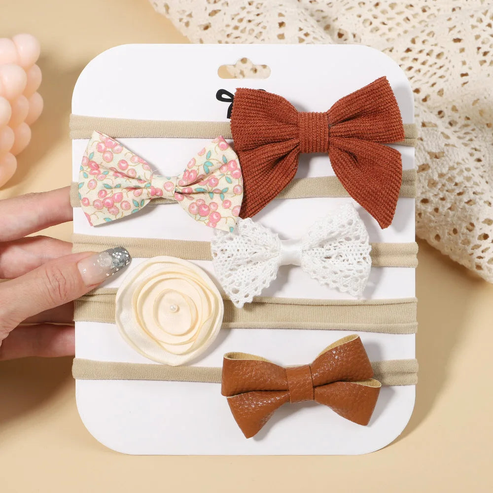 5Pcs/Set Baby Flower Bows Headband for Girls Children Elastic Hair Bands New Born Hairband Soft Toddler Cute Hair Accessories