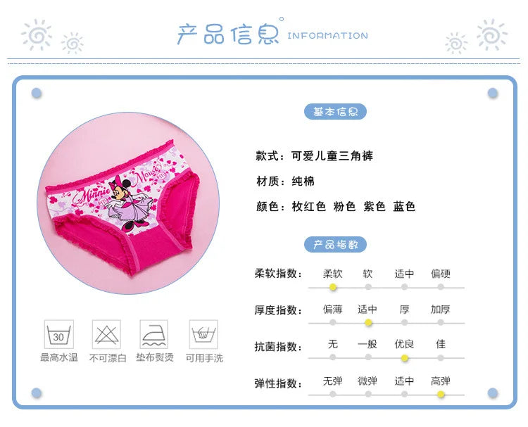 4pcs/set Disney Girls Cartoon Mickey Mouse Underpants 2-10years Old Children Classic Pop Pure Cotton Boxers Minnie Birthday Gift Viralgem Store