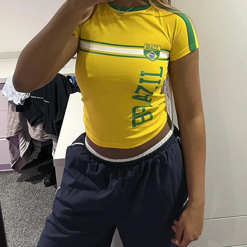 Women's Streetwear Cute Lettre Print T-Shirt Y2k Punk Summer Casual Preppy Style Slim Crop Top Vintage Sexy Grunge Fairy Tees