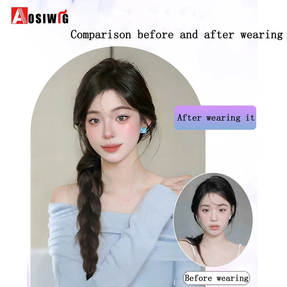 Synthetic Braided Ponytail Hair Extension With Rubber Band Boxing Braids For Women Hair Accessories Long Black Braids Viralgem Store