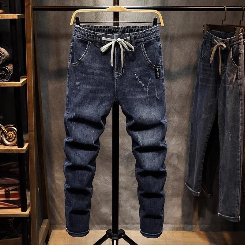 2025 Spring and Autumn New Fashion Trend Elastic Straight Leg Jeans Men's Casual Loose Comfortable High Quality Denim Pants 36