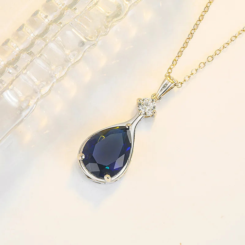 Sterling Silver Necklaces 925 for Women Origin Blue Sapphire Silver 925 Jewelry Gemstone Pendant Collares Mujer Sapphir Necklace