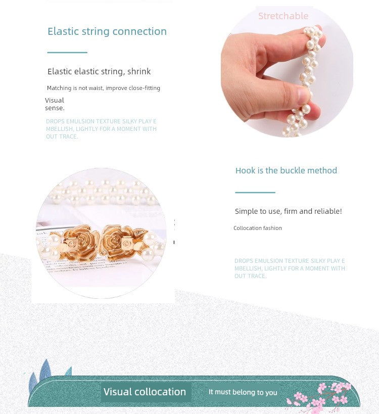 Women's Pearl Elastic Rhinestone Hanfu Waist Dress