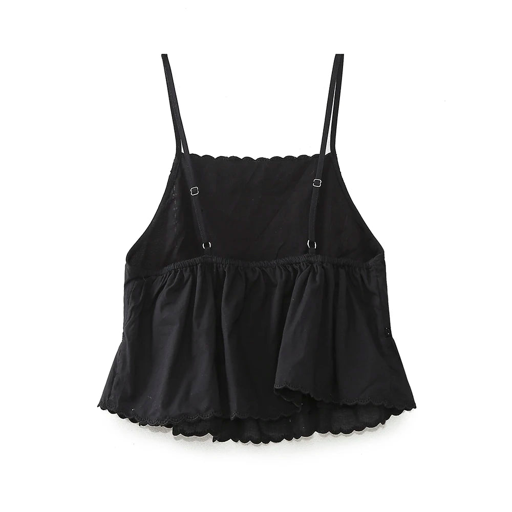 XNWMNZ Women's Fashion 2023 Embroidered Top Women Vacation Straight Neckline Adjustable Thin Straps Versatile Female Top