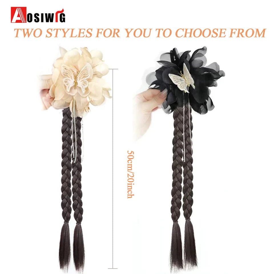 Synthetic Claw Clip in hair Braid Ponytail Hair Advanced Butterfly Love Flower Tassel Double Fried Dough Twists braids Ponytail Viralgem Store